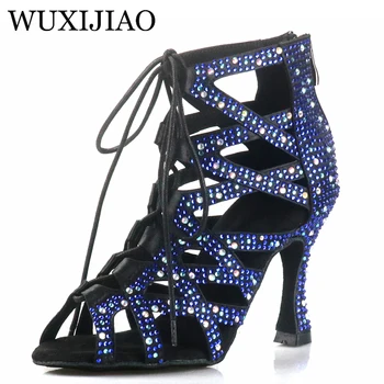 WUXIJIAO 새로운 라틴 댄스 신발 탱고 살사 룸바 삼바 교육 신발 소프트 단독 라인 석 여성의 결혼식 하이힐 5CM-10CM
