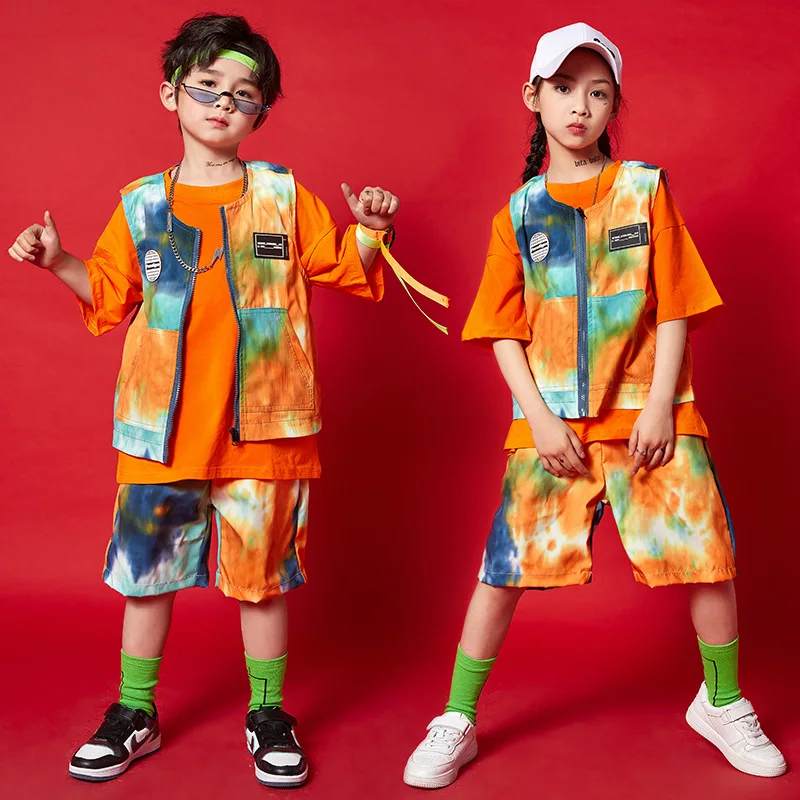 Vêtements Kpop Hip Hop pour enfants, t-shirt surdimensionné imprimé, veste sans manches, short Streetwear pour filles et garçons, vêtements de danse Jazz