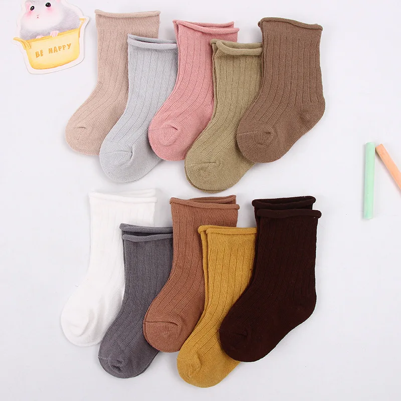 5pairs/lot Baby Toddler Socks Kids Boys and Girl Spring Summer Autumn Short Newborn Cotton Ribbed Socks Solid Color 0-7 Year