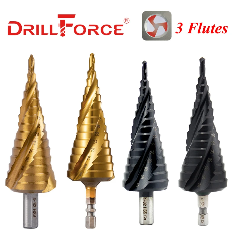 

Drillforce M35 Кобальт TiAIN & M2 ступенчатое сверло с титановым покрытием 3 спиральные канавки инструмент для обработки металла и деревообработки