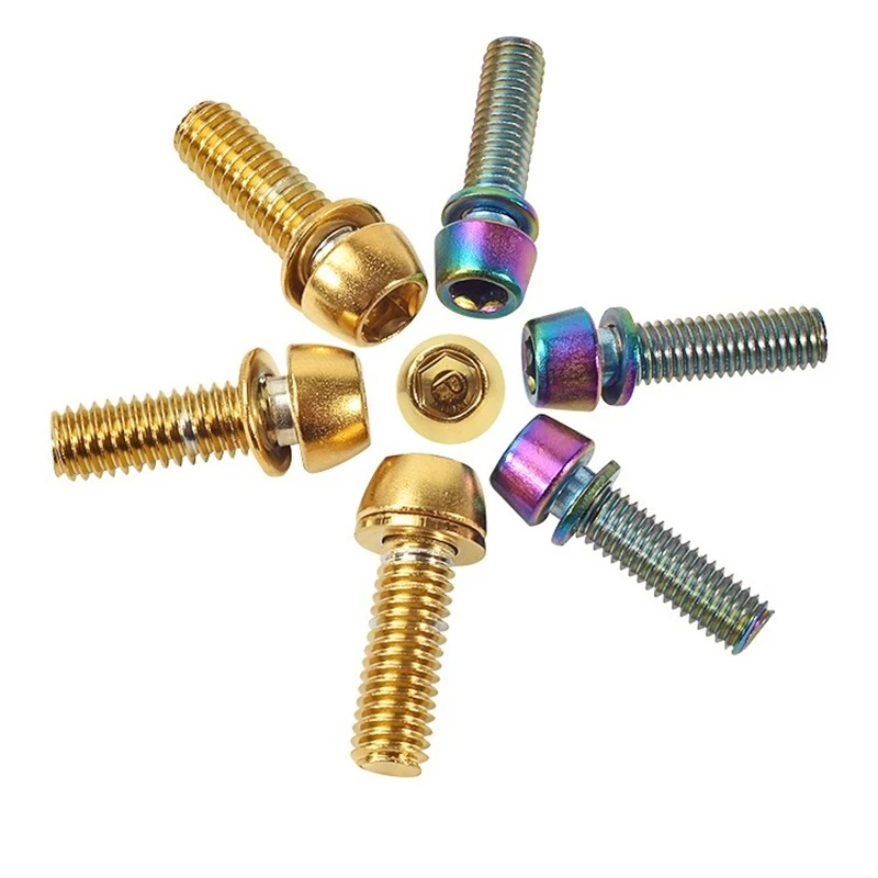 

Rainbow Titanium Plated Screw With Washer Bicycle Handlebar Bike Stem Headset Bolts Colorful Gold Screws M5/M6*18mm 6pcs