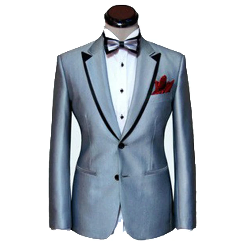 Custom Made Men Suit,Silver Mens Wedding Suits For Men,Black Double Collar Mens Tuxedos Fashion Design 2021 Groom Tuxedo