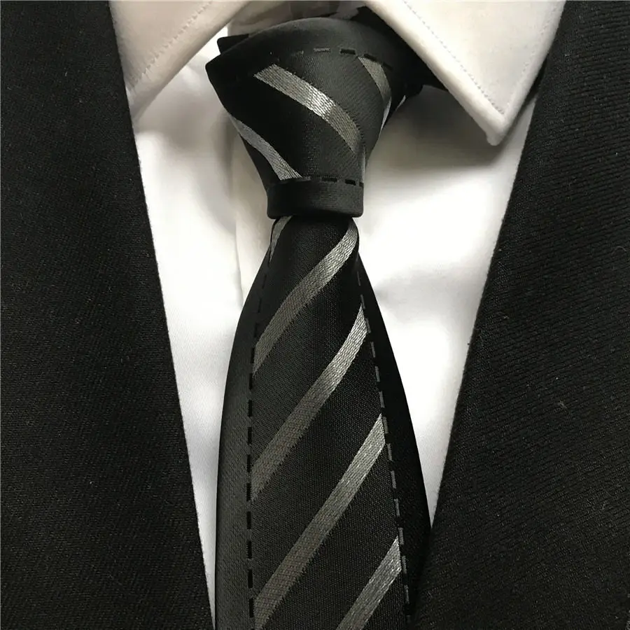 

Men's Ties Jacquard Woven Neck Tie Black with Silver Diagonal Stripes Panel Neckties for Men