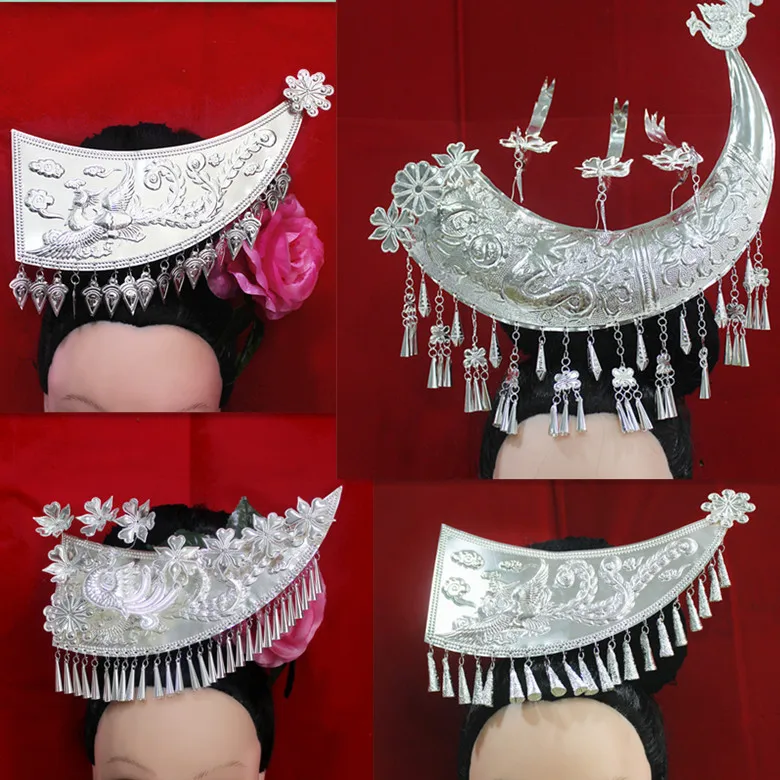 Zilveren Miao Haaraccessoires Ossenhoorn Haarspeld Stage Performance Dans Hoofddeksels Festival Accessoires Prinses