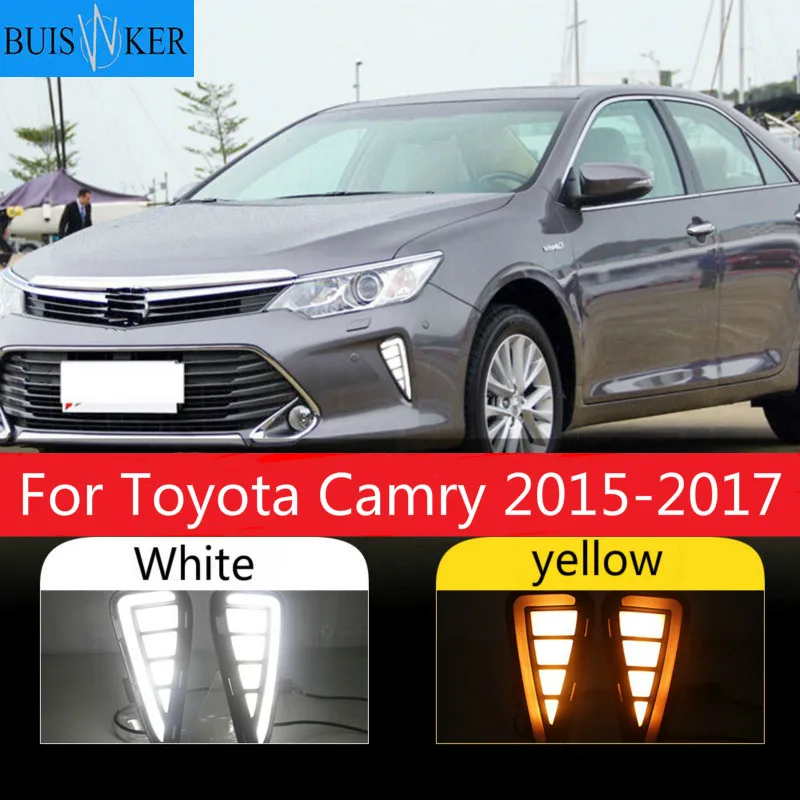 

1 Set LED DRL Daytime Running Lights Daylight Fog Lamp Cover With Yellow Turning Signal For Toyota Camry 2015 2016 2017