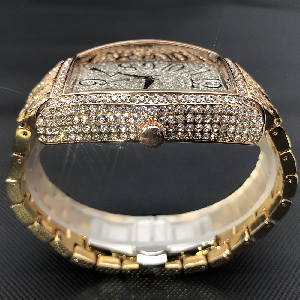 Missfox 2021 Nieuwe Mannen Horloges Luxe Diamant Rose Goud Quartz Horloge Top Merk 30M Waterdicht Grote Wijzerplaat Klok mille Reloj Hombre