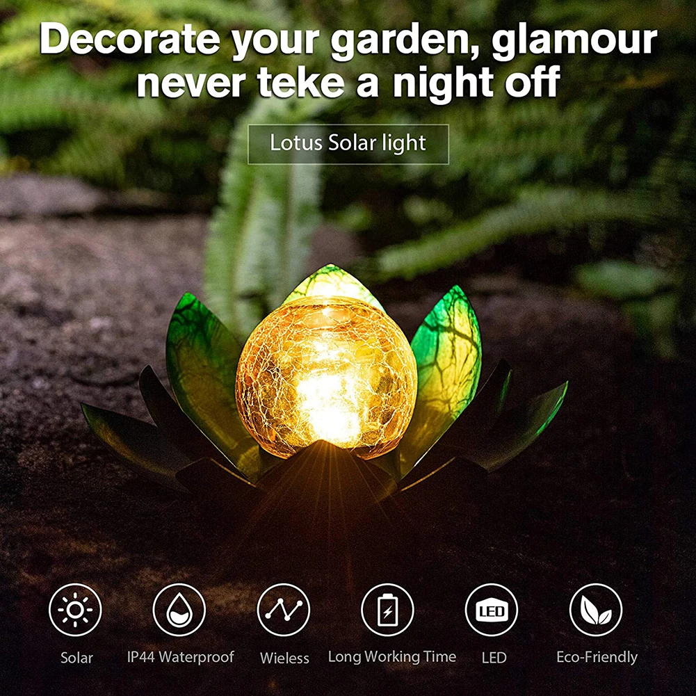 LED Solar Lotus Light Cracked Glass Ball Lamp Garden Decoration Outdoor Waterproof Romantic Art Decor For Garden Yard Lawn Pool