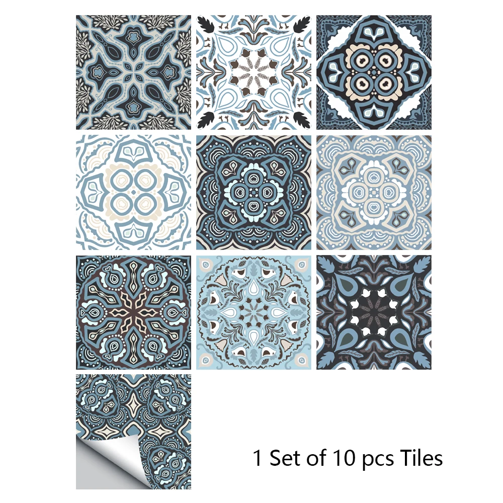 10/15/20cm Mandala Style Matte Surface Tile Sticker Peel & Stick Decoration Film For Tiles /Ground in Kitchen Wardrobe Wallpaper