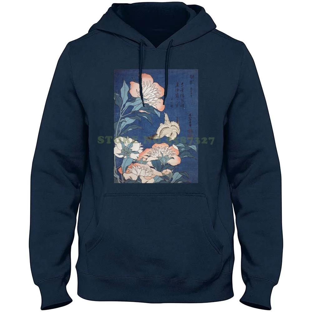 Katsushika Hokusai Peonies And Canary 100% Pure Cotton Hoodie T-Shirt Katsushika Hokusai Peonies Canary Bird Cute Colorful