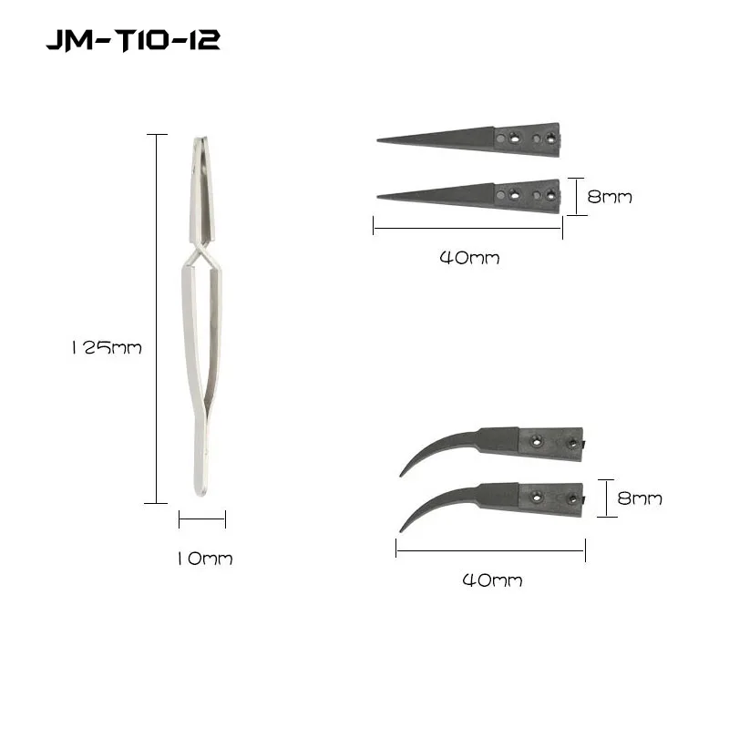 JAKEMY JM-T10-12 교체 가능한 정전기 방지 리버스 핀셋 (핸드폰 분해를 위한 직선 및 곡선 뾰족한 팁 포함)