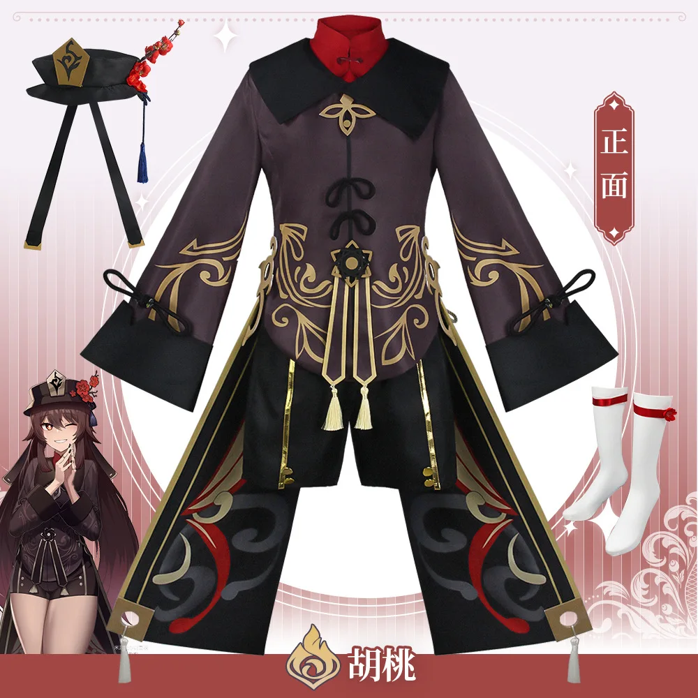 Genshin Impact Hutao Fantasia de Cosplay Feminina, Uniforme de Jogo, Peruca, Estilo Chinês, Halloween, Carnaval, Festa