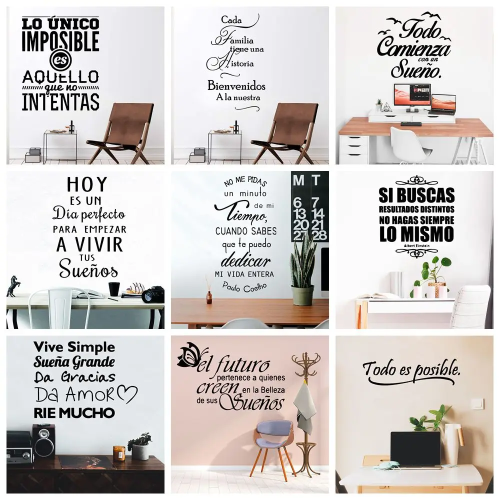 Spanish Sentences Vinyl Wall Stickers Wallpaper For Living Room Decoration Wall Decals Frase Sticker Mural Wall Decor