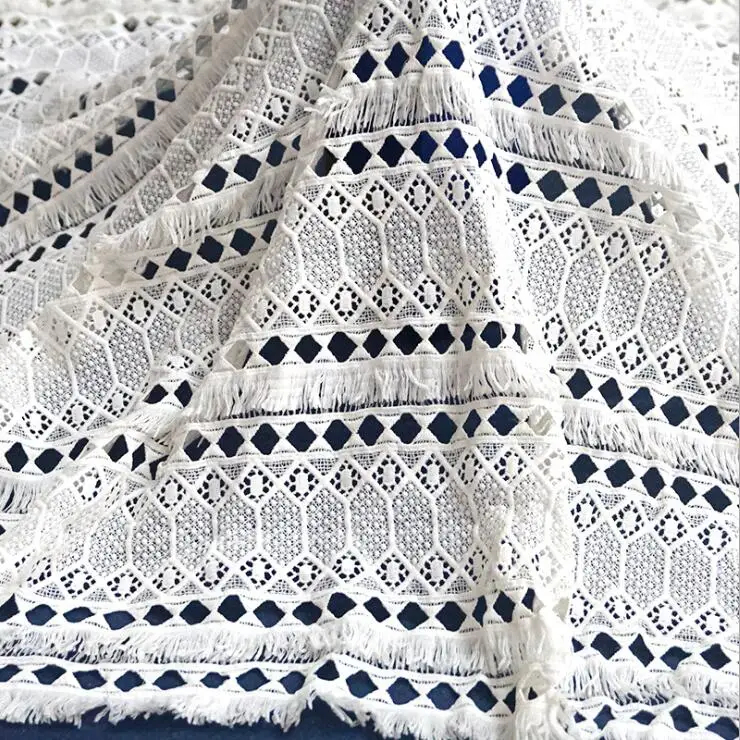 White Plaid Embroidered Hollow Lace Cloth Women\'s Summer Cotton Cloth Hollow Lace Fabric