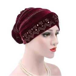 Women Flower Chemo Cap Muslim Hijab Beads Turban Velvet Inner Caps Hat Scarf Wrap Headwear Islamic Headscarf Beanie Bonnet Arab
