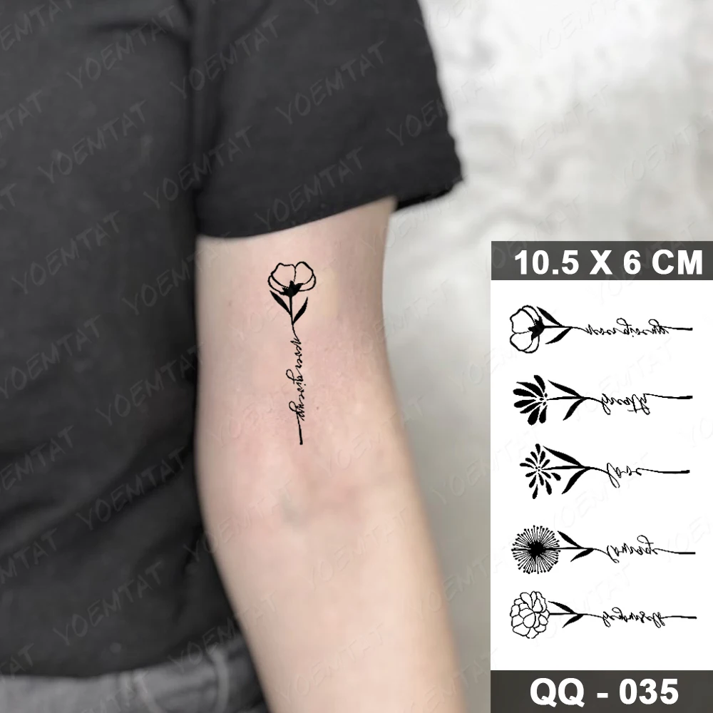 Cute Line Rose Waterproof Temporary Tattoo Sticker Whale Text Plant Child Hand Fake Tatto Body Art Flash Wrist Tatoo Man