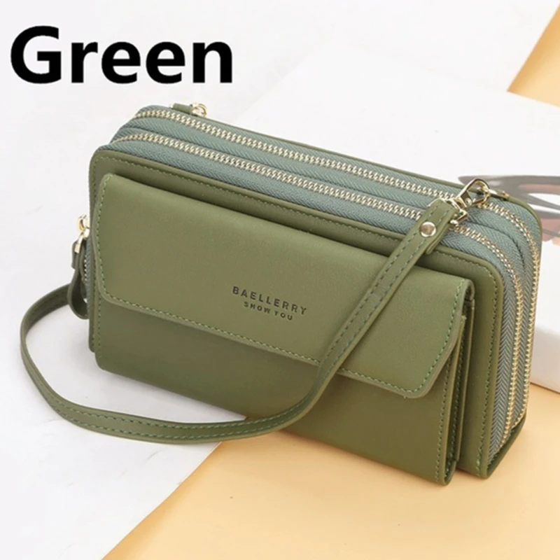 Women\'s Wallet Solid Color Small Diagonal Bag Multi-Function Mobile Phone Long Paragraph Clutch Bag Purse Female 6 Color