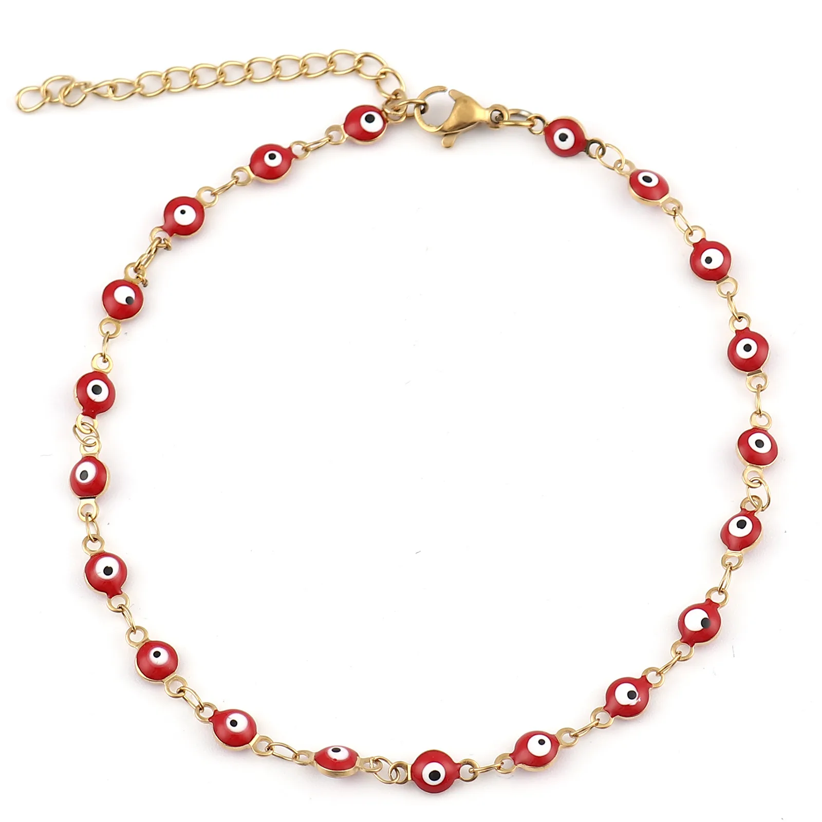 Stainless Steel Anklet Enamel Round Evil Eye Anklets Bracelets For Women Man Summer Jewelry Gifts 23cm(9