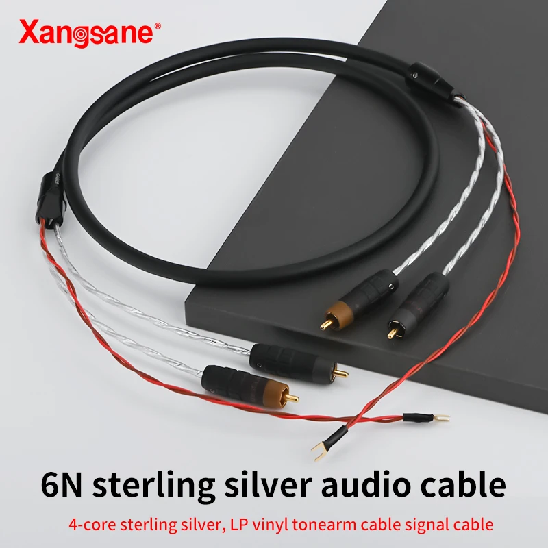 Xangsane rca cable hifi 6N Pure Silver LP Vinyl Record HiFi Audio Cable Tone Arm Signal Cable Gramophone Dedicated Ground Wire