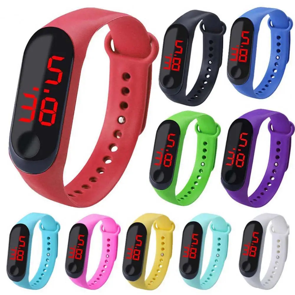 Adjustable Strap Button Control LED Display Electronic Digital Watch Bracelet