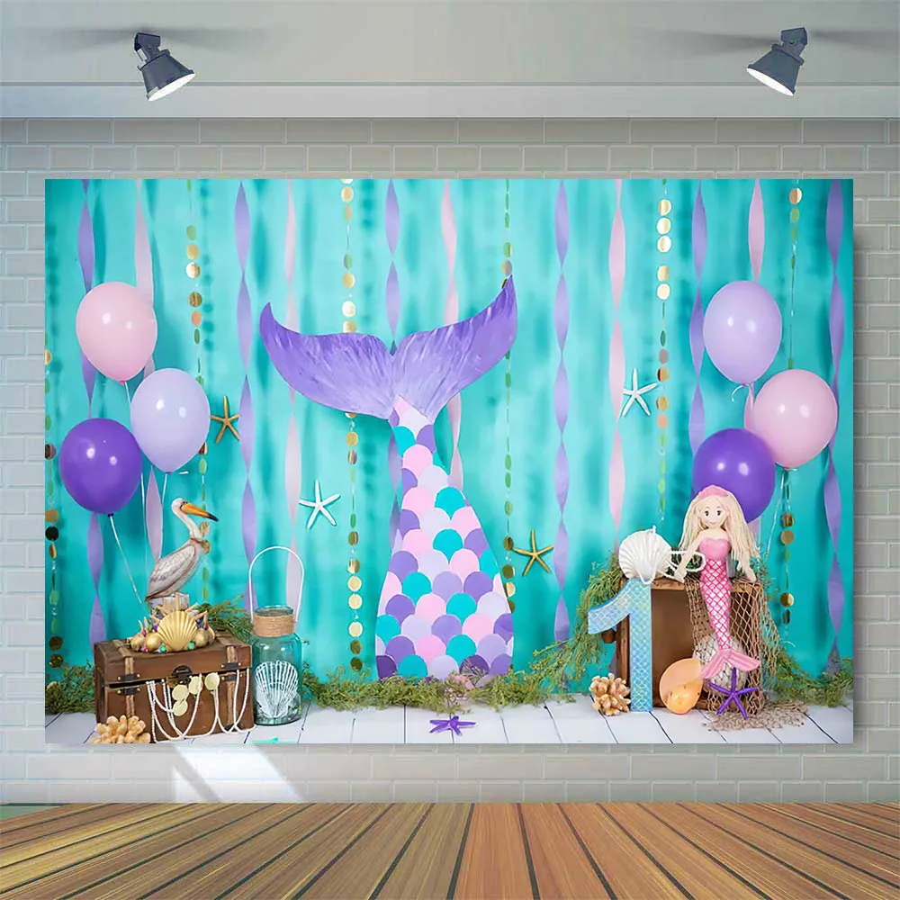 Toile de fond de princesse sirène violette pour la photographie, arrière-plan sous la mer, studio photo, photobooth d'aventure perlée et de sagesse