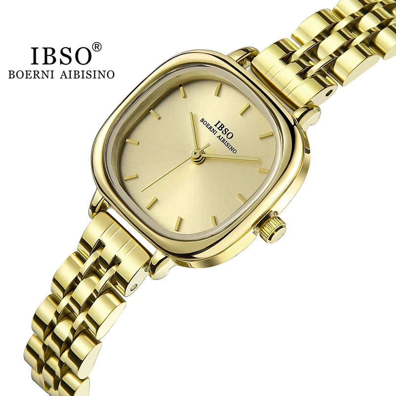 IBSO Luxury Gold Simple Design Women Watches Stainless Steel Strap Japanese Quartz Movement Waterproof Drop Shipping Wristwatch