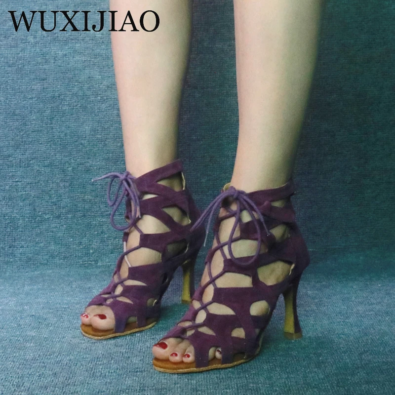 WUXIJIAO brand fashion ballroom dance Latin tango shoes ladies soft bottom high heels women bandage Latin dance shoes 9CM