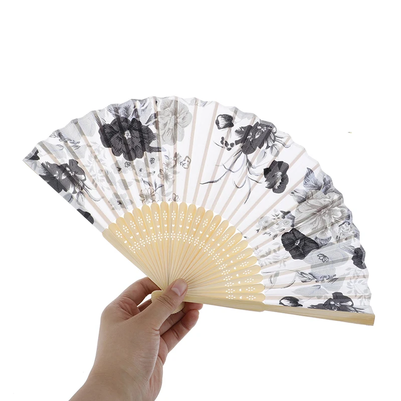 Abanico de seda de estilo japonés chino, abanico plegable de bambú Vintage, regalos de Arte de boda, baile, flores