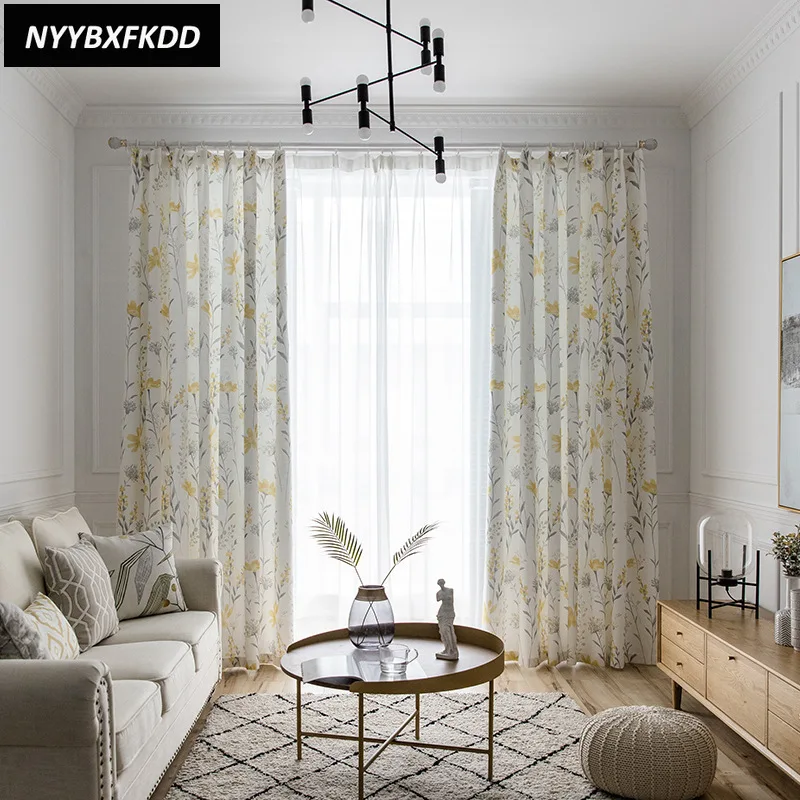 

New Fresh Pastoral Padded Cotton Linen Printing Semi-shading Curtains for Living Dining Room Bedroom Decoration