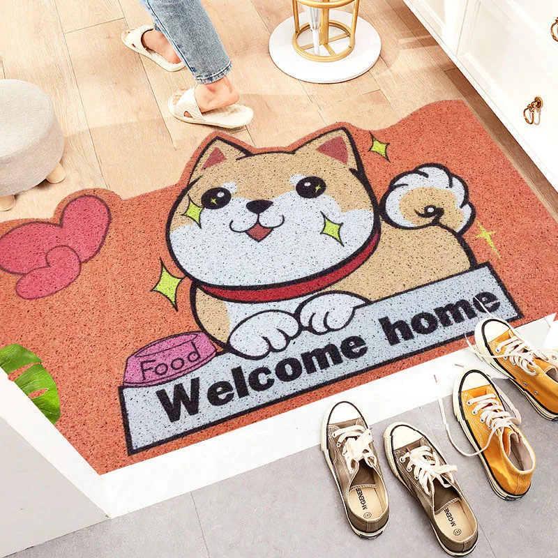 Cartoon Animal Welcome Mat, Sand Scraping Door Entrance, Hallway Bath Non-Slip Rug, Dust Removal Carpet, Wire Loop Footpad, Door