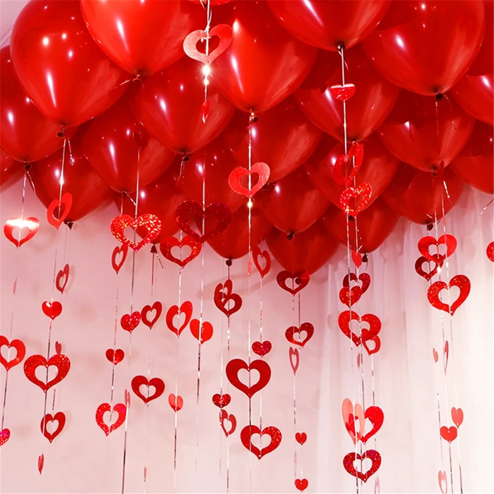 Coração vermelho Laser Sequined Rain Balloon Pendant, Romântico Wedding Room Decoração, Acessórios para festas de aniversário, 100pcs por lote