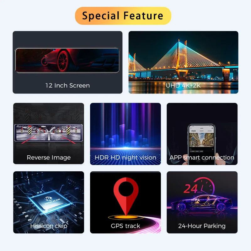 H8 UHD 2160P 4K DashCam Rearview Mirror IMX415 WIFI Car DVR 2K Video Recorder GPS Track Auto Registrar Night Vision 1440P Rear