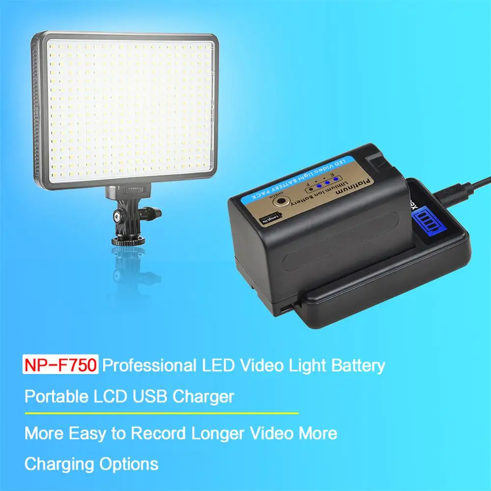 Batmax NP-F750 NP-F770 F750 แบตเตอรี่ไฟLED + LCD USB ChargerสำหรับLED YN300Air II YN300 III YN600 L132T