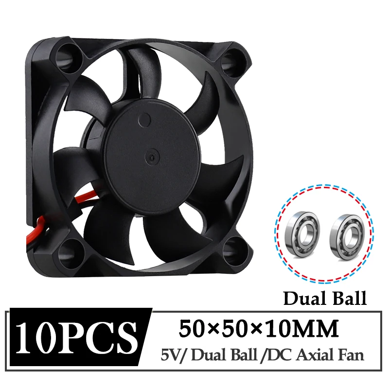 

10Pcs Gdstime DC 5V Axial Fan 50X50X10mm 50mm Dual Ball Bearing Brushless Cooling Fan 5cm 50mmx10mm CPU Laptop Video Card Cooler