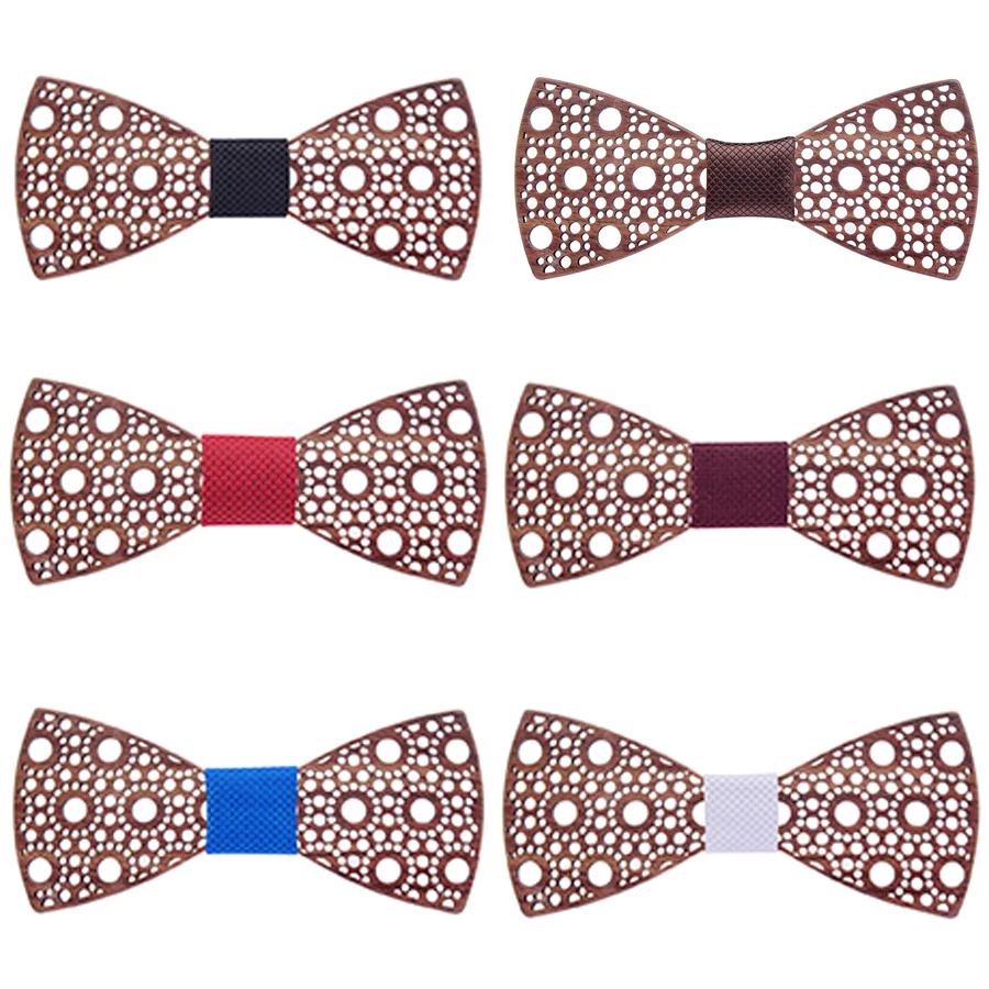 New Slim 100% Wooden Bow Tie Dot Hollow Careved Neck Ties For Men Wedding Red Bule Plaid Formal Wood Bowtie Accessories Cravat