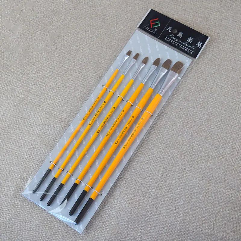 6pcs Acrylic Paint Brushes Set Wolf Hair Wood Drawing BrushPen Yellow Painting Supplies Rotuladores Pincel Acuarela Art Supplies