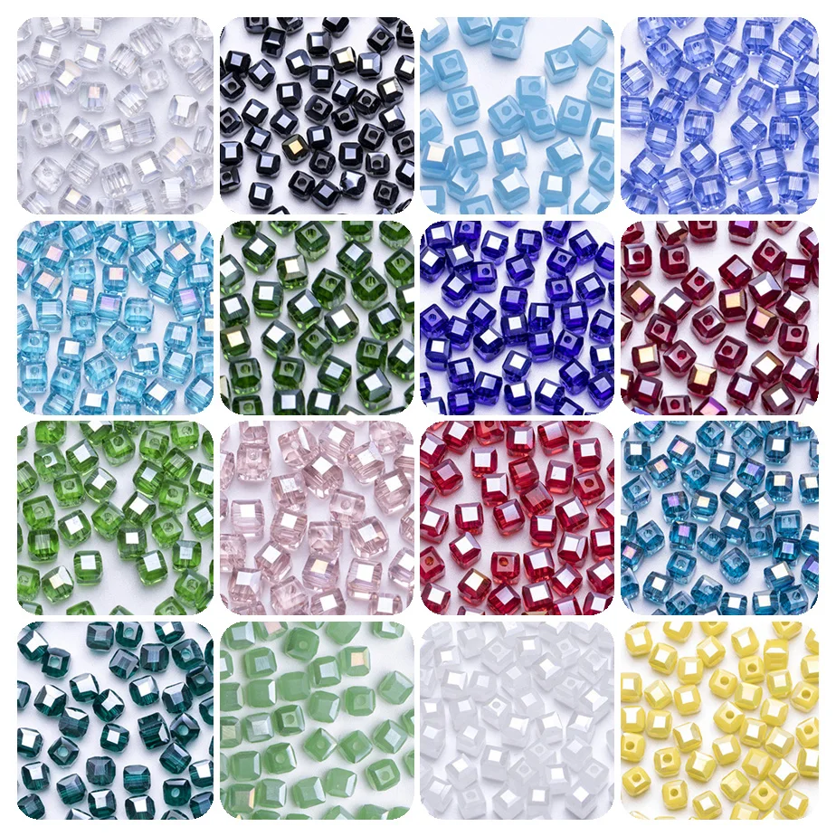 4 6mm Czech Faceted Cube Crystal Beads Transparent Square Glass Beads Loose Spacer Bead for Jewelry Making DIY Bracelet Necklace