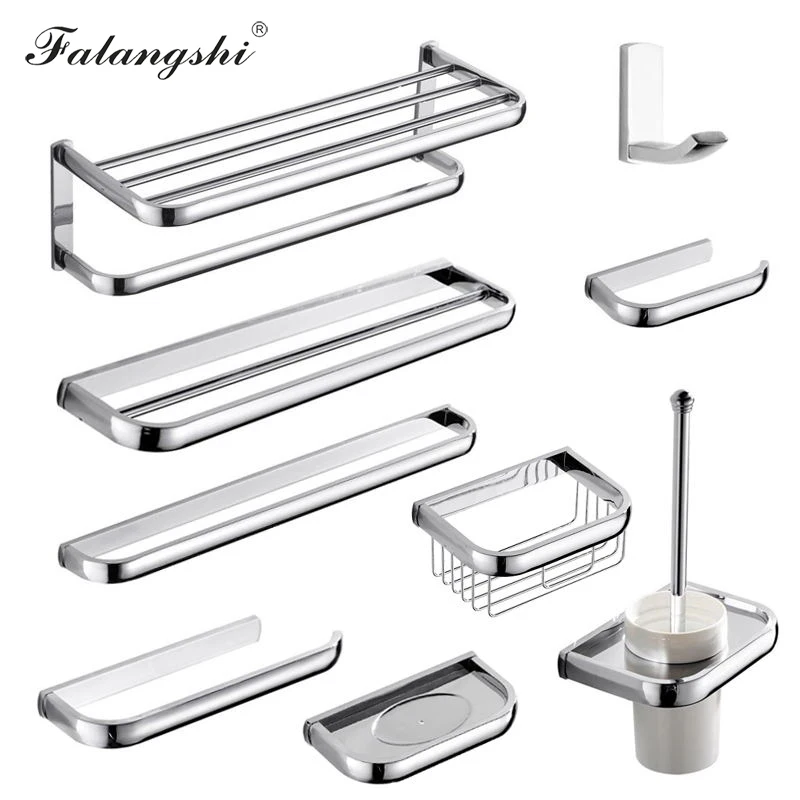 

Bathroom Hardware Set Copper Brass Square Bathroom Shelves Towel Rack Roll Paper Holder Toilet Brush Holder Chrome Polish WB8820