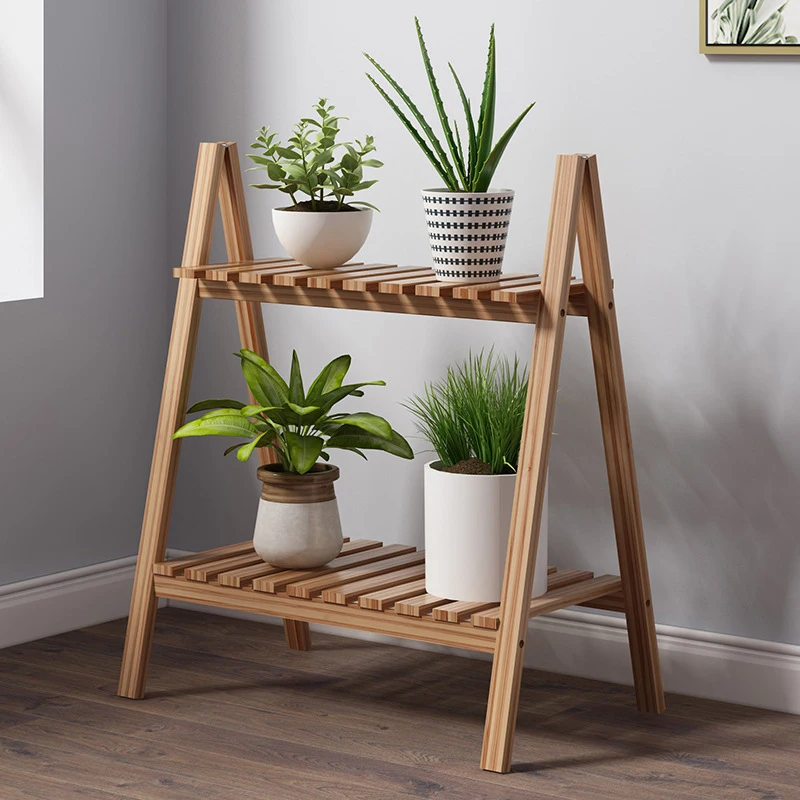 Foldable Wooden Plant Rack with Ladder, Display Holder, Plant Stand, Indoor and Outdoor Shelf, Balcony and Yard, 2 Tiers