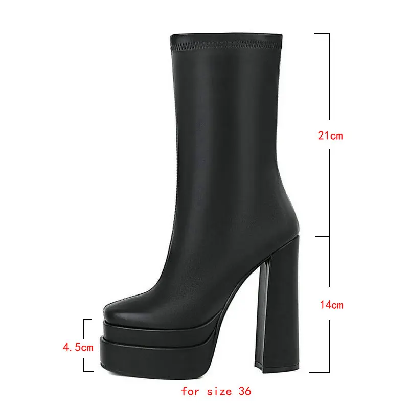 2021 Women Ankle Boots Platform Thick High Heel Ladies Motorcycle Boots Patent PU Leather Zipper Square Toe Women\'s Boots Black