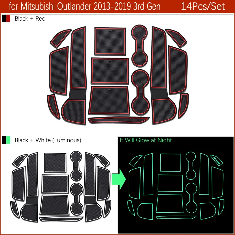 for Mitsubishi Outlander MK3 2013~2021 Rubber Anti-slip Mat Door Groove Cup pad Gate slot Coaster Car Accessories 2014 2015 2016