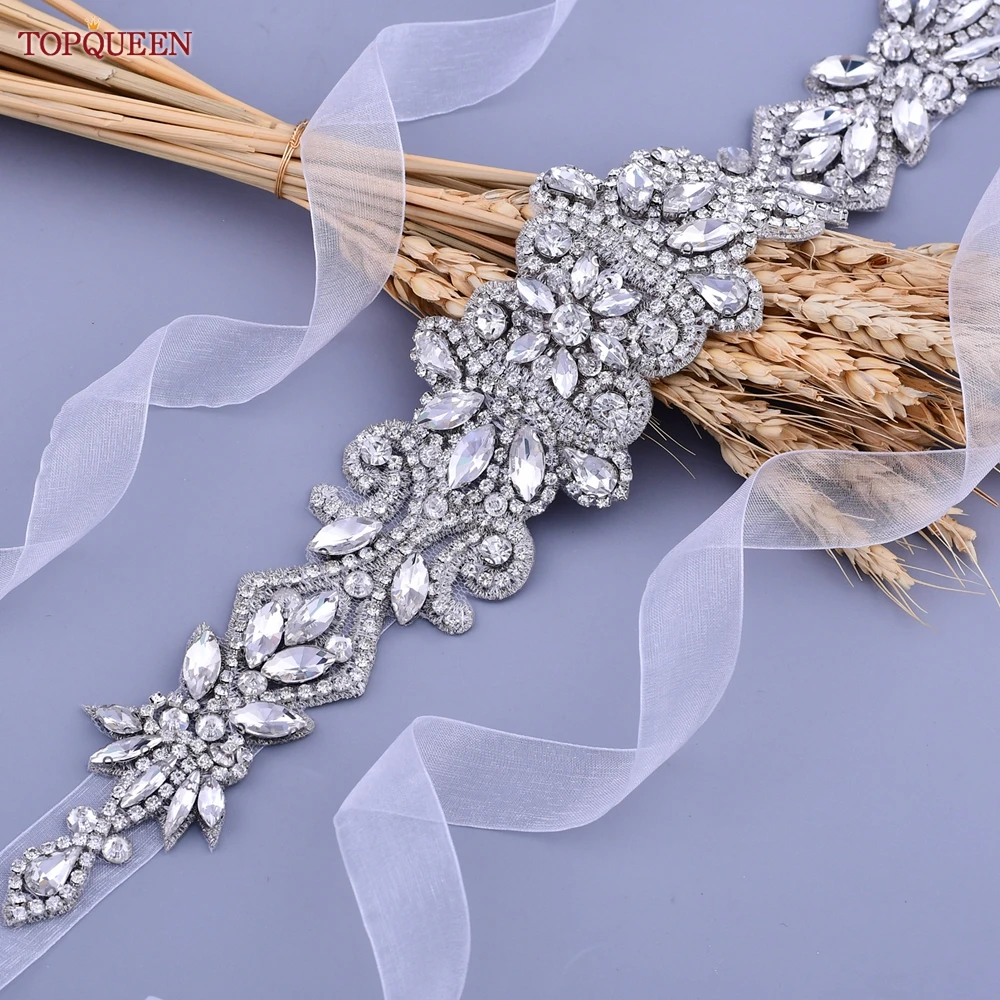 TOPQUEEN S12 Silver Rhinestone Belt Luxury Bridal Wedding Accessories Women\'s Dresses Appliques Marriage Decoration Girdles