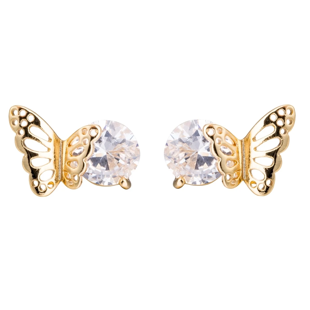 Love & Annie AAA CZ Gold Color Womens Stud Earrings Trendy Butterfly Wing Hollow Design Earring Girls Cute Earrings Gift 