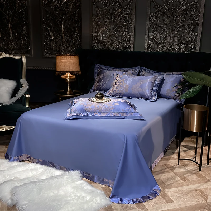 Soft Satin Jacquard Cotton Bedding Set, Luxury Duvet Cover, Blue, Gold, Gray, Queen, King Bed Sheet, Pillowcases, Home Textiles