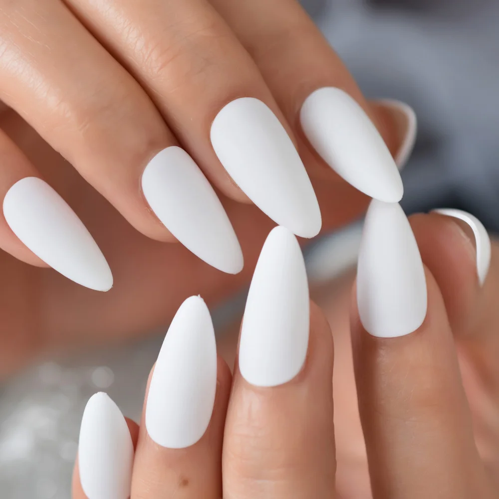 Branco prego adesivos stiletto forma de alta qualidade unhas artificiais dicas de unhas médio fosco falso unhas