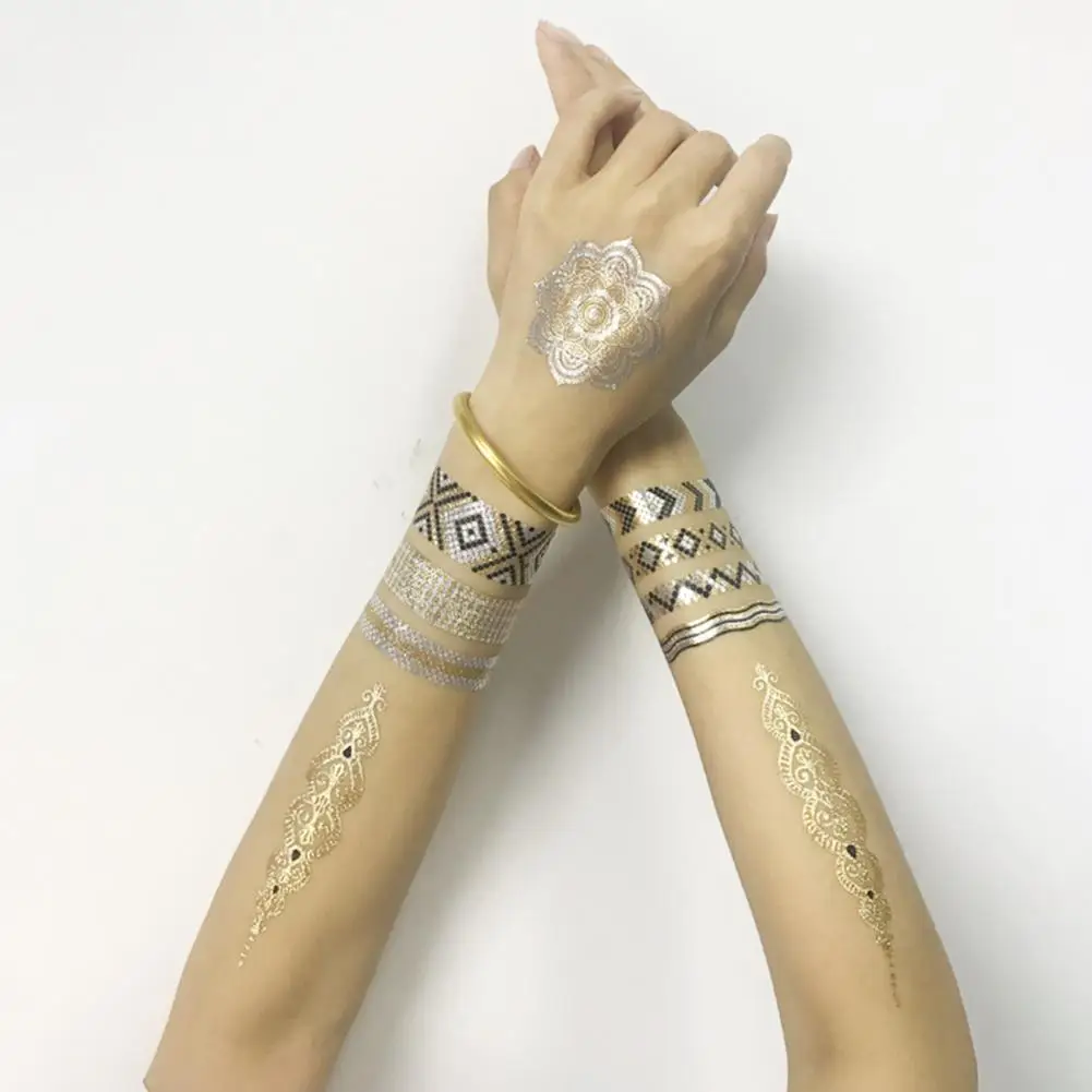 1Pcs Waterproof Shiny Sticker Gold Tattoo Stickers Bracelet Pattern Body Art Sticker for Arm Golden Metallic Tattoo Sticker