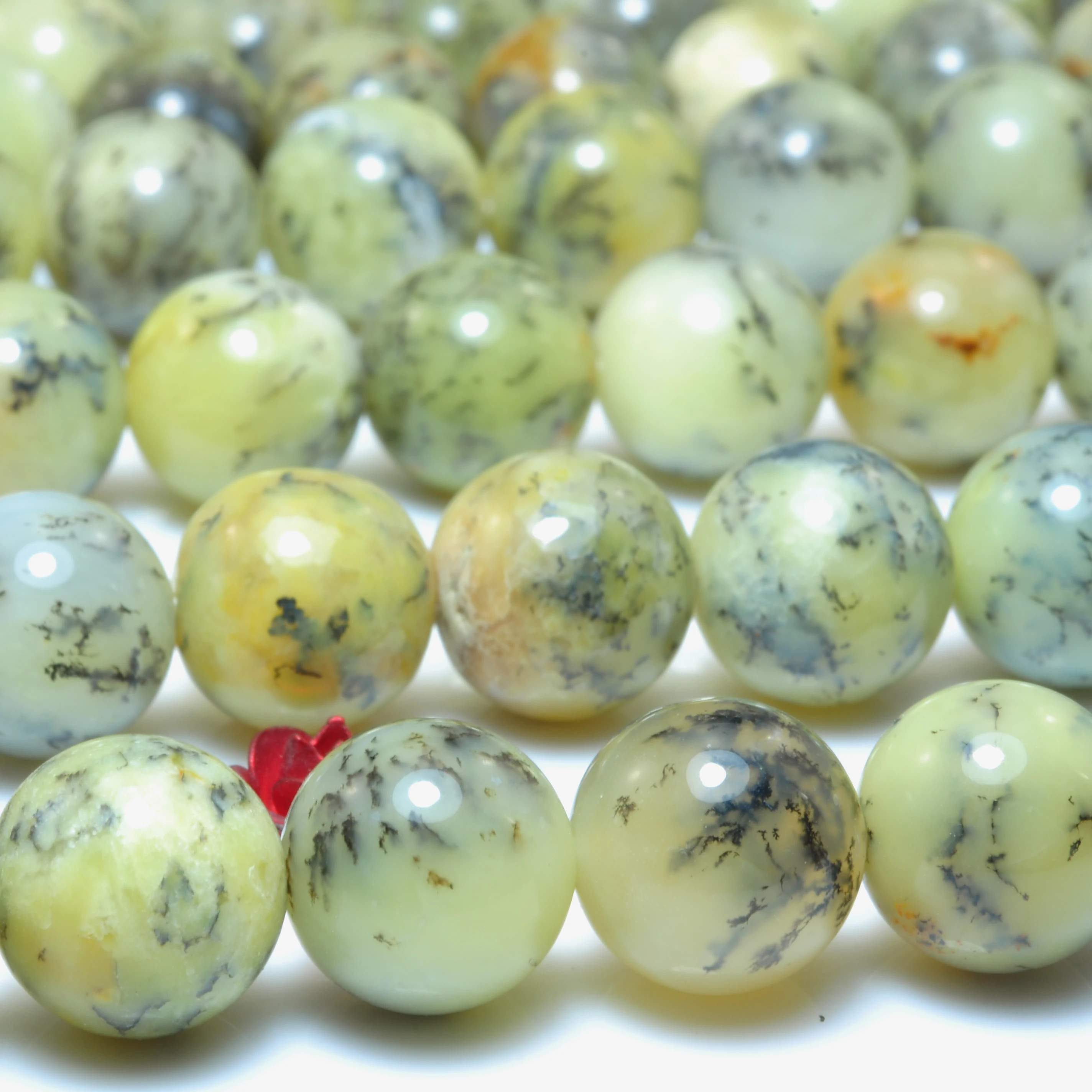 Natural Yellow Moss Opal Smooth Round Loose Beads Wholesale Gemstone Semi Precious Stone Bracelet Necklace Jewelry Making Design