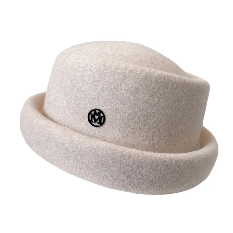 New Australian Wool Autumn Winter Designer Cap French Vintage Felt Hat Women Elegant Concave Fedora Luxury Stewardess Hat Bone