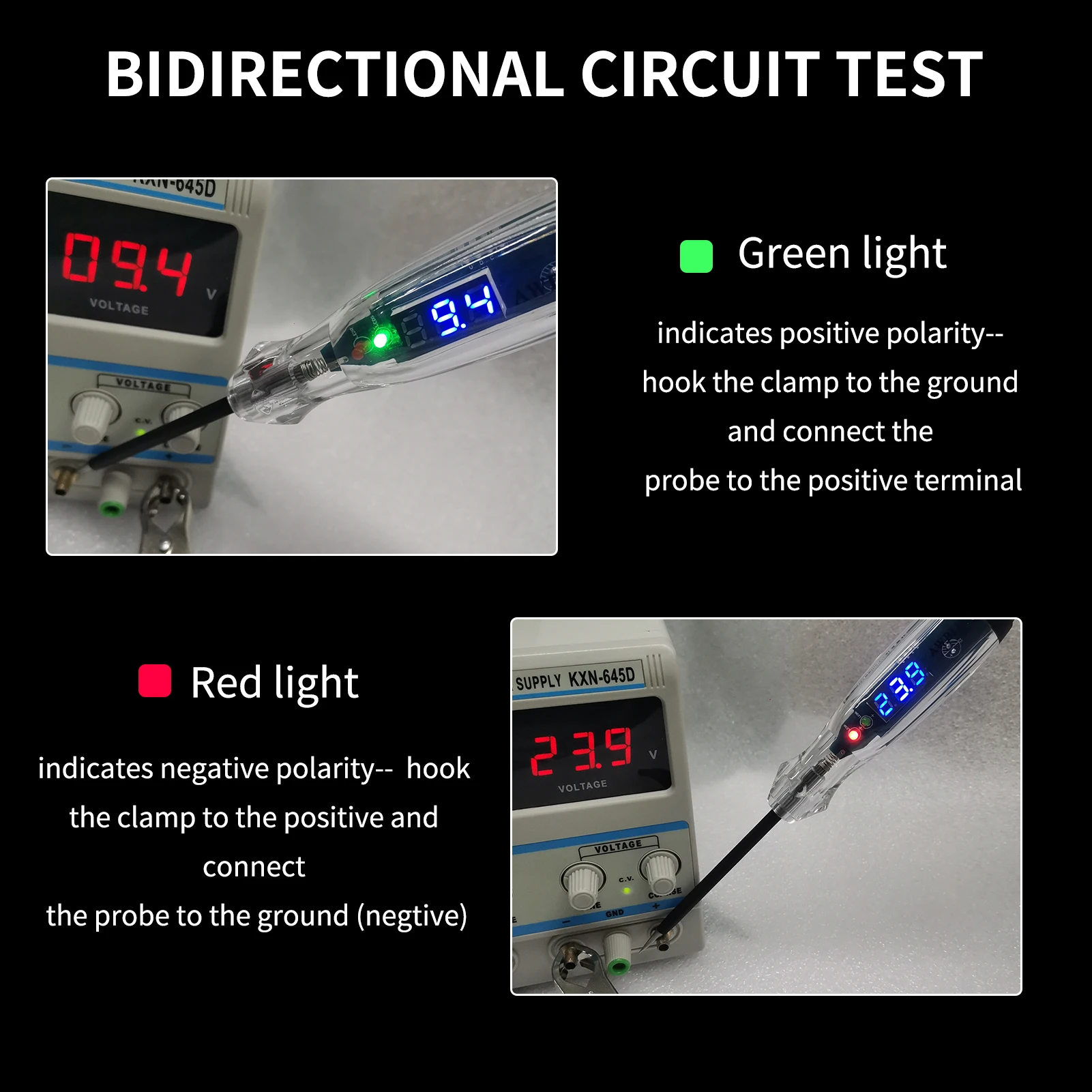 AWBLIN Automotive Test Light 3-60V DC Digital LED Ciruit Tester, Heavy Duty Light Tester with Voltmeter, Auto Bidirectional Volt