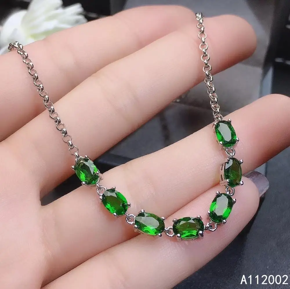 

KJJEAXCMY Fine Jewelry Natural Diopside 925 Sterling Silver New Women Gemstone Hand Bracelet Support Test Lovely