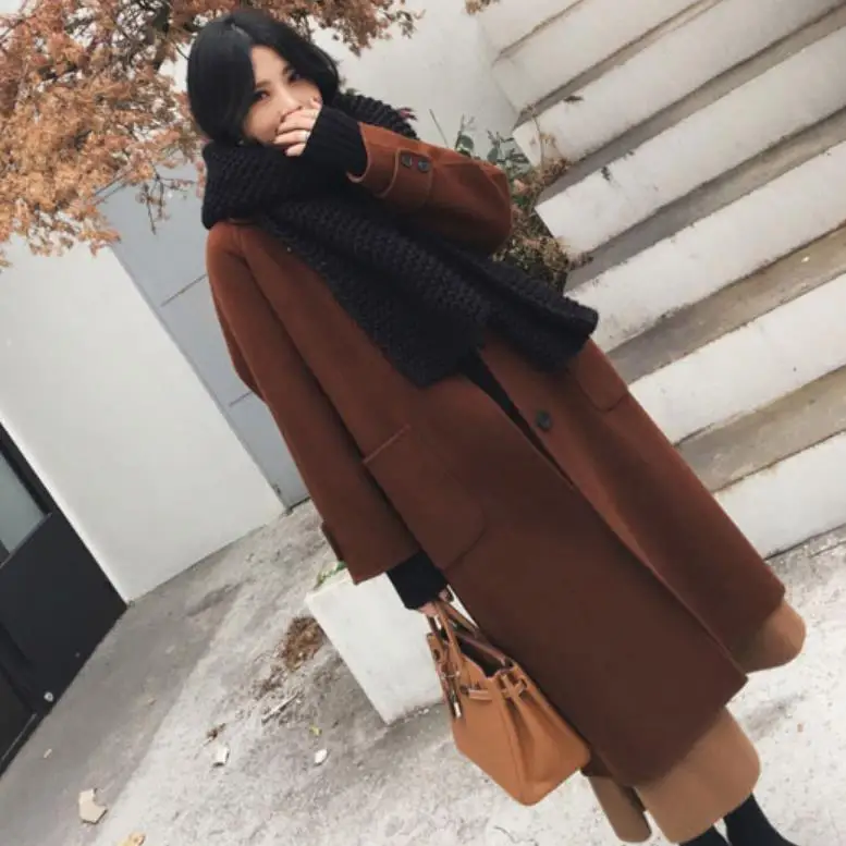 

New autumn and winter woolen coat Women Loose double faced woo blends coat